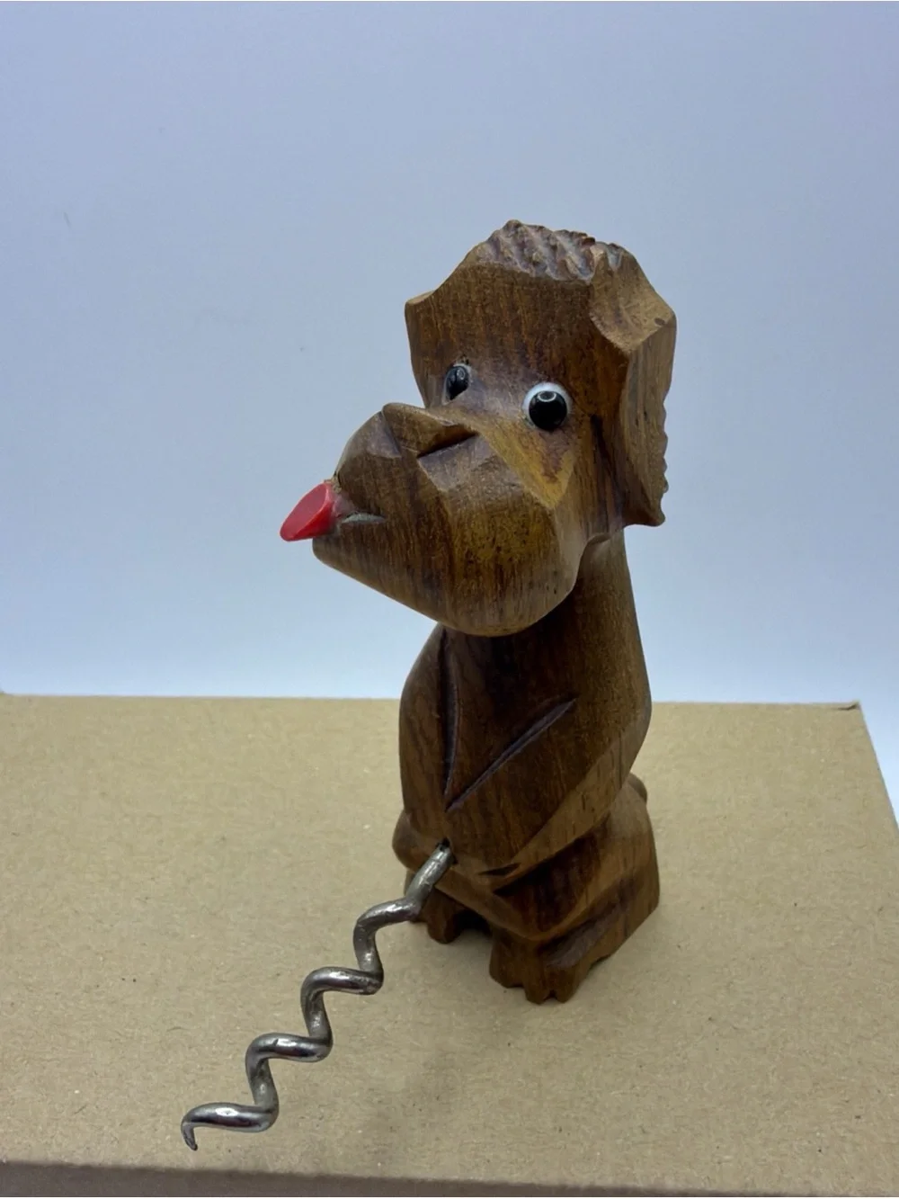 Vtg Naughty Novelty Wood Hand Carved Whizzing Dog Cork Screw